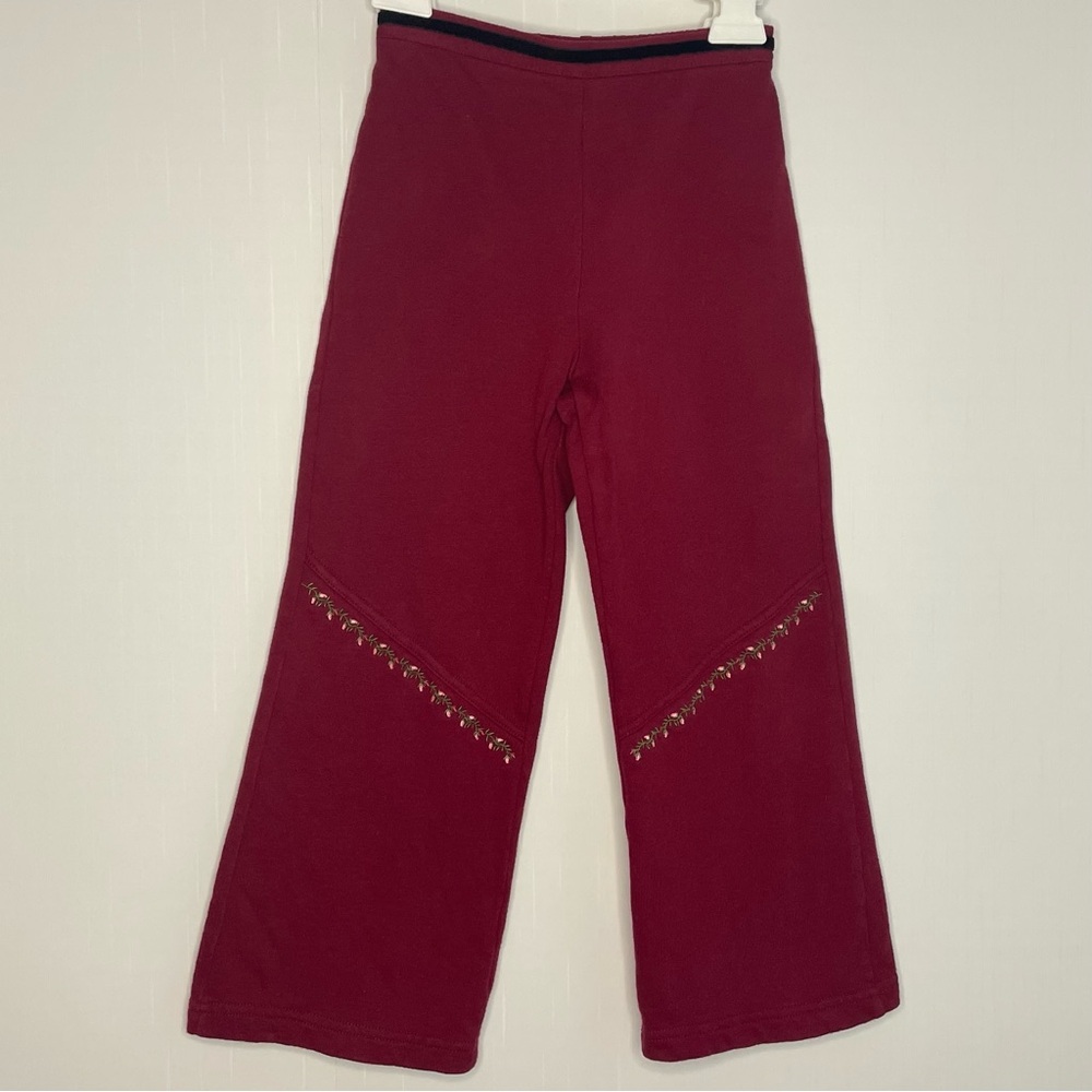 Vintage Gymboree Girls Burgundy Embroidered Roses Pants Victorian Charm Large 5